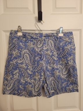 Talbots Blue Paisley High-Waist Cotton Shorts 6" Inseam